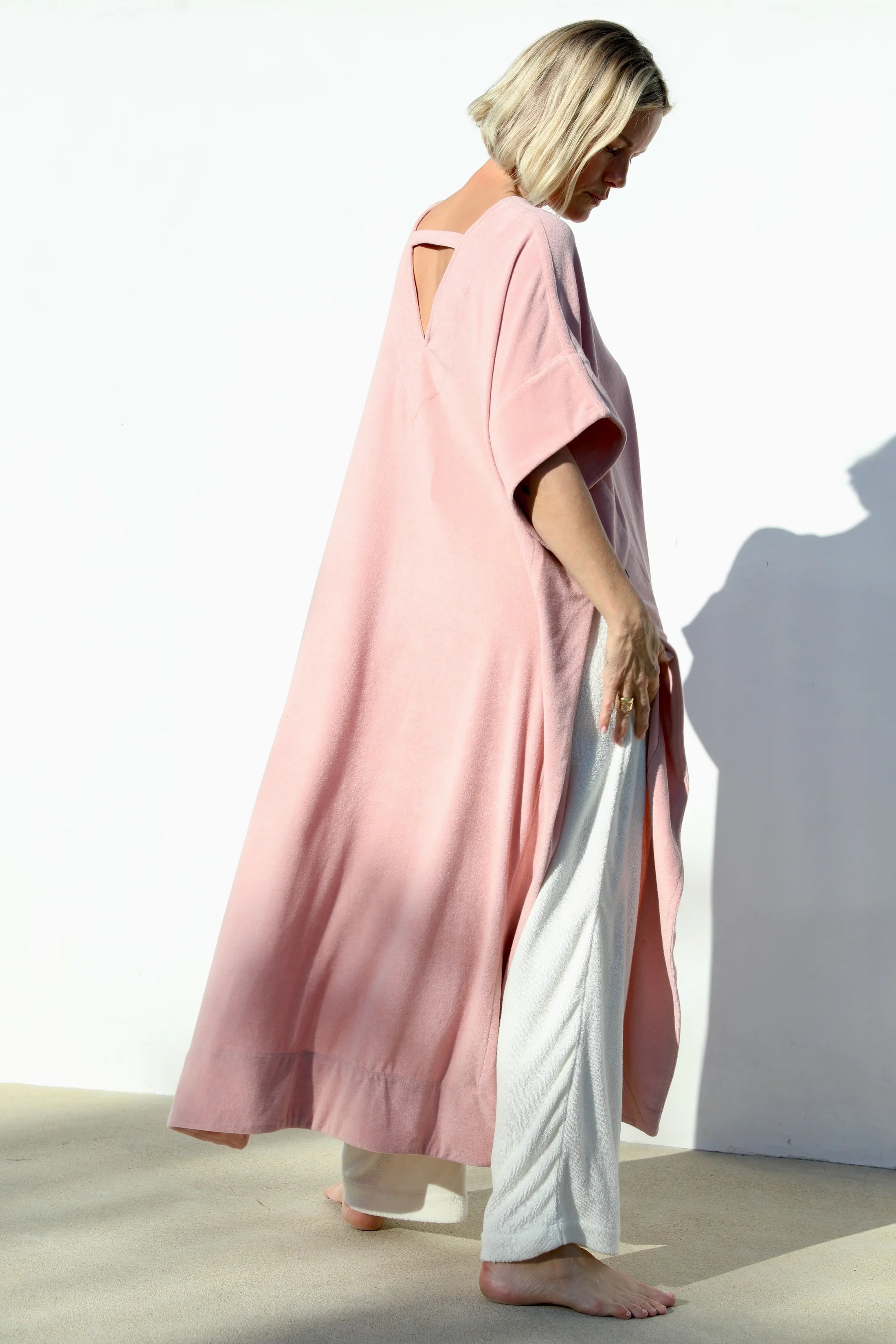 Long Open Kaftan Thin Textured Terry