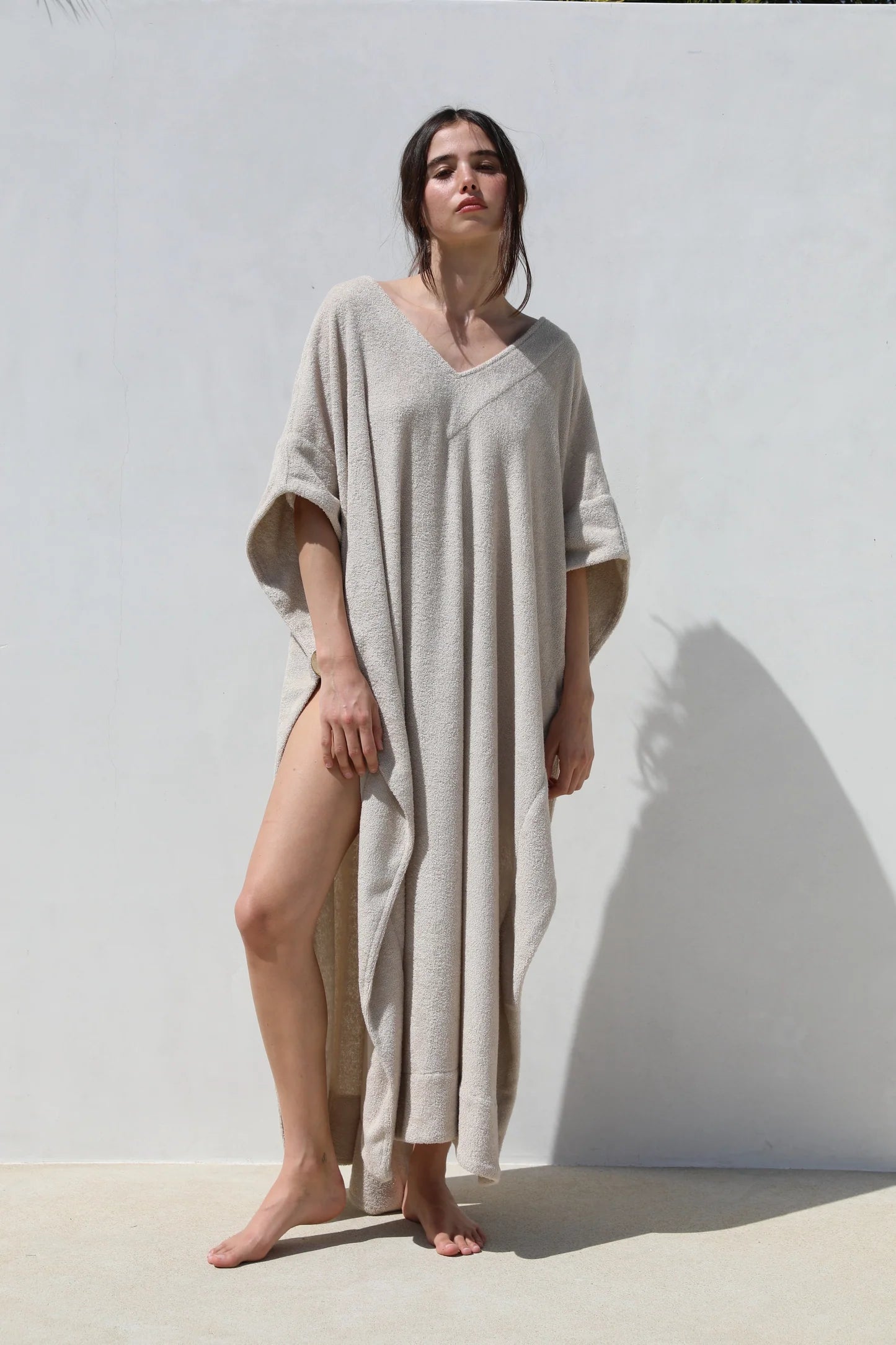 Long Open Kaftan Thin Textured Terry