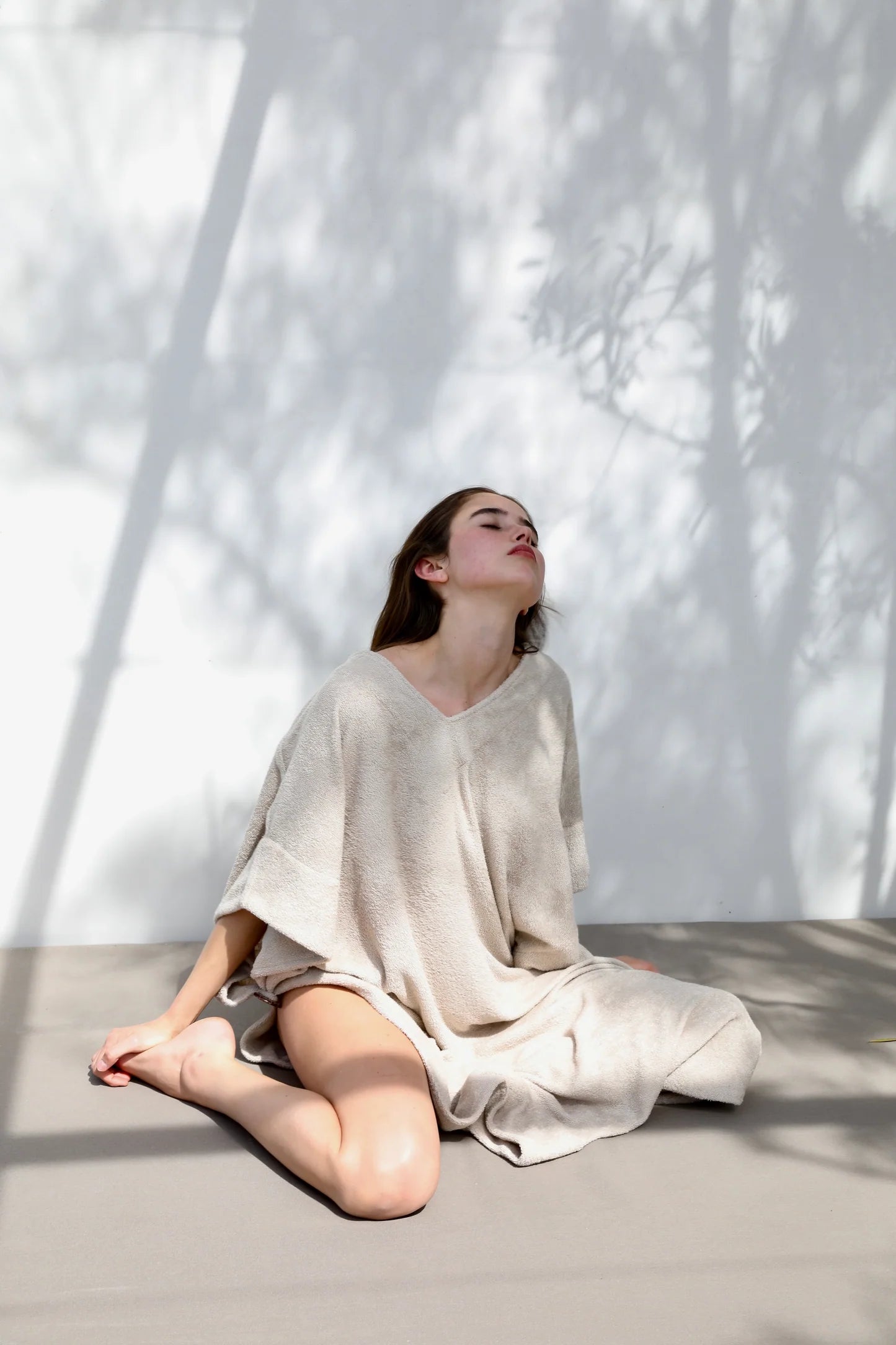 Long Open Kaftan Thin Textured Terry