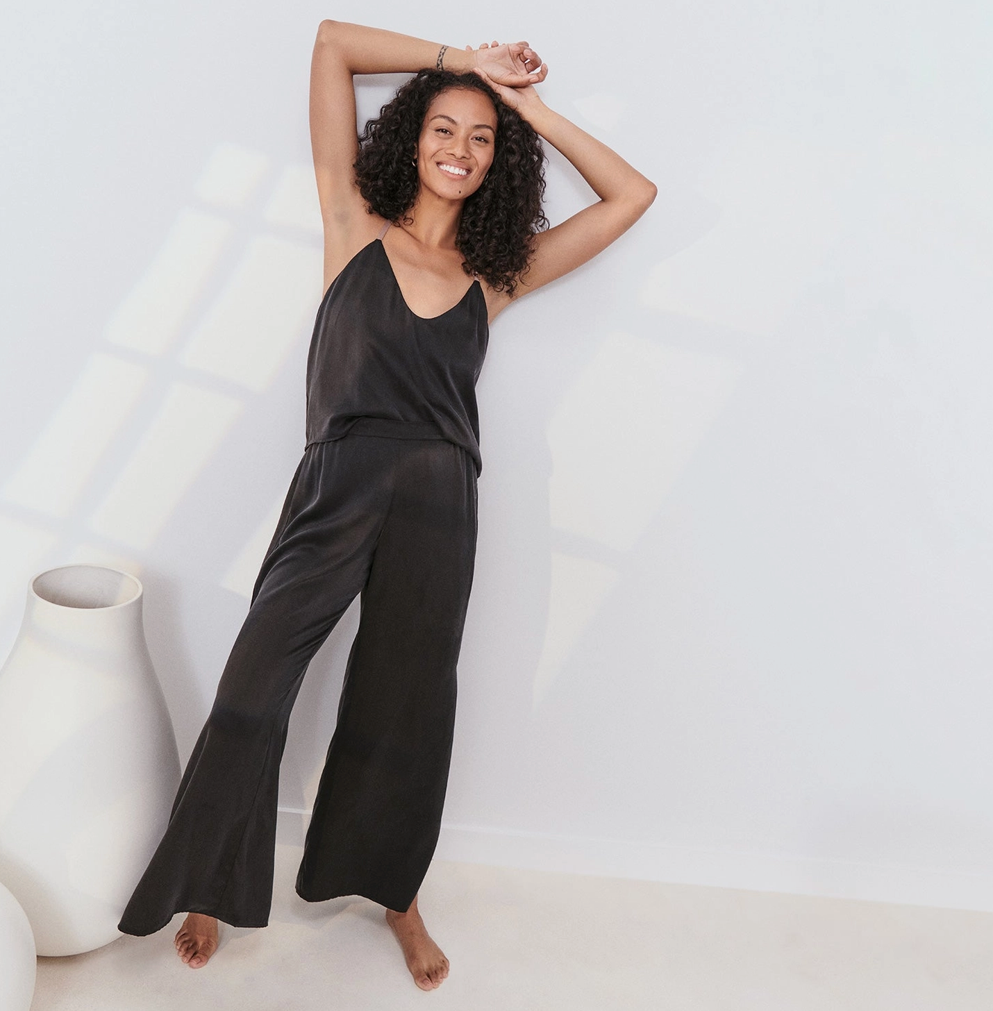 Washable Silk Cami Pant Set - BLACK