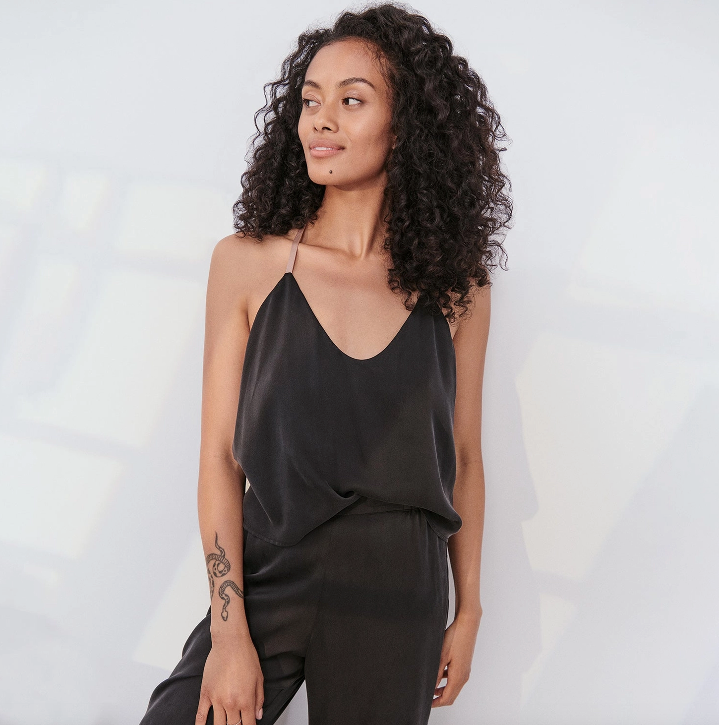 Washable Silk Cami Pant Set - BLACK