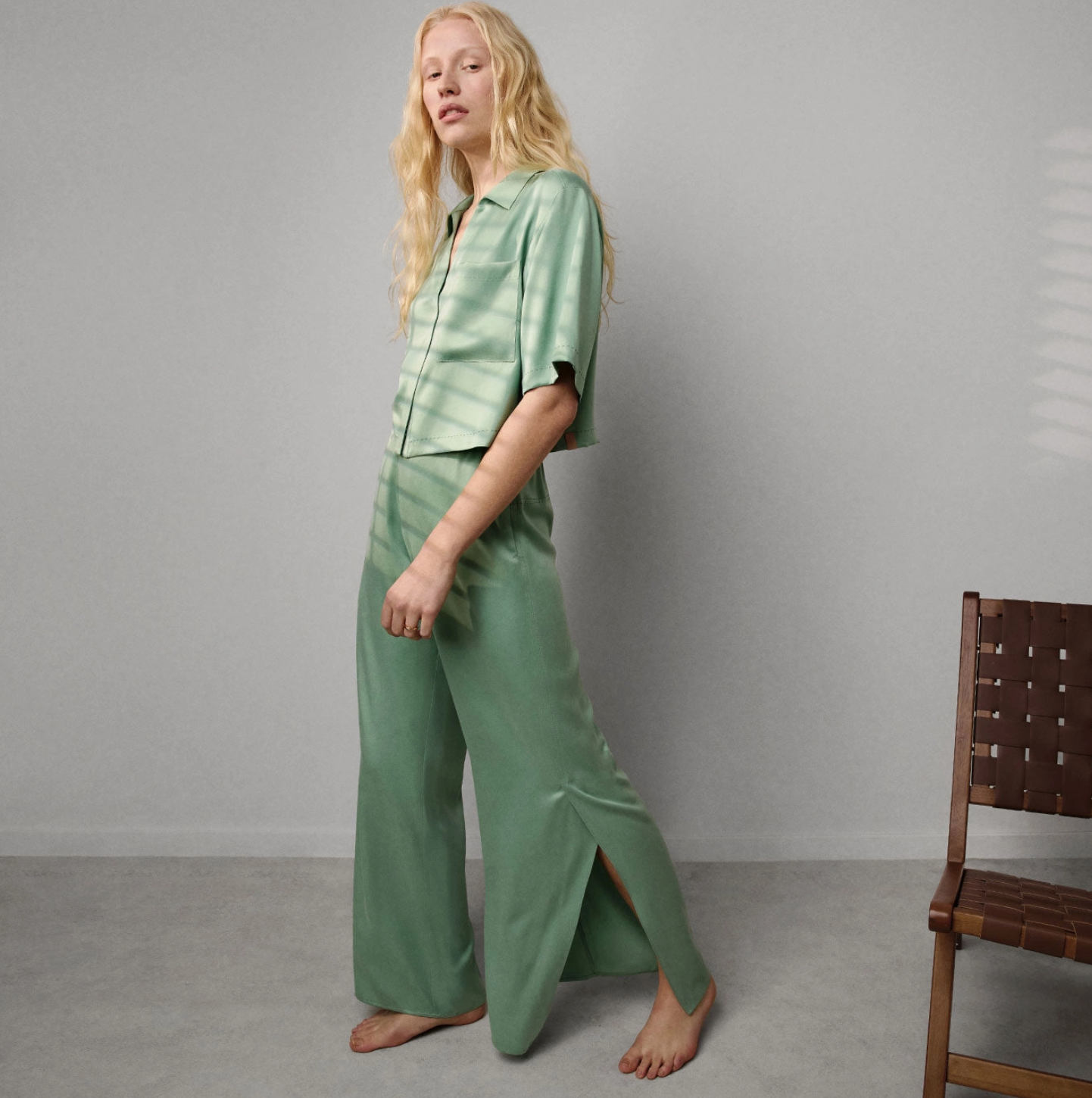 Washable Silk High Rise Pant Set - JADE