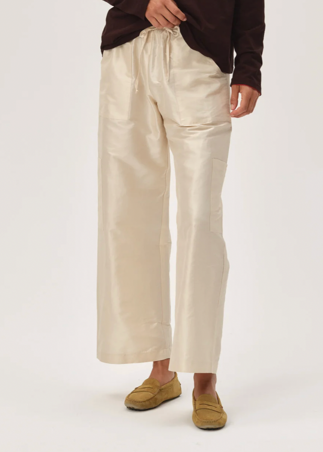 Creme Silk Taffeta Cargo Pant