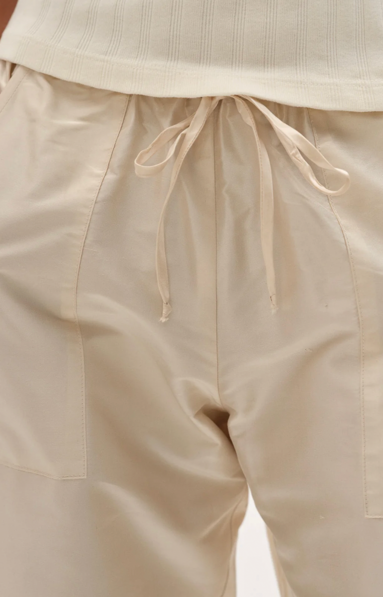 Creme Silk Taffeta Cargo Pant