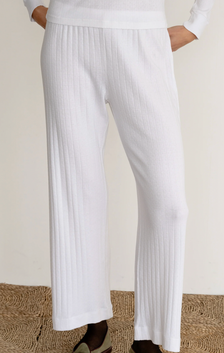 White Pointelle Simple Crop Pant