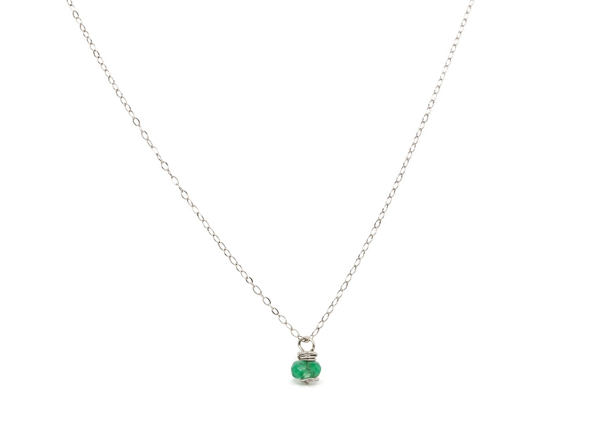 Emerald Dainty Necklace - Silver