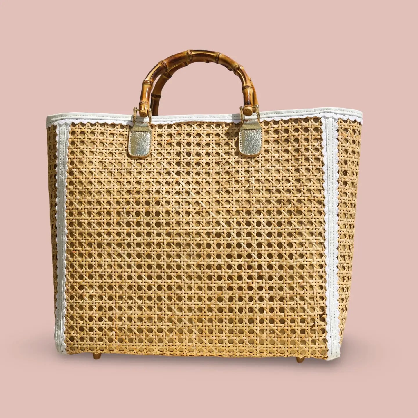 Pickleball Tote Bag, Cane, Leather, Bamboo and Custom Brass