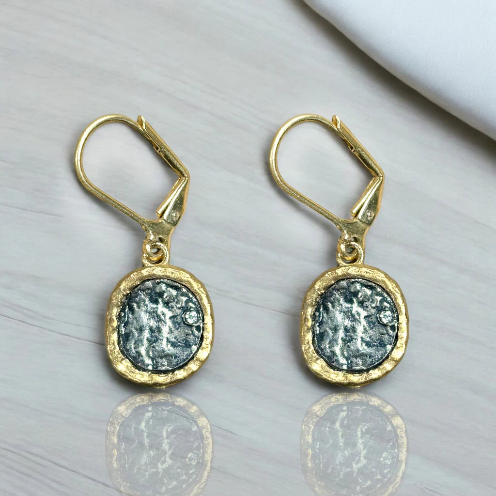 GOLD PAVIA COIN & FRAME DANGLE EARRINGS