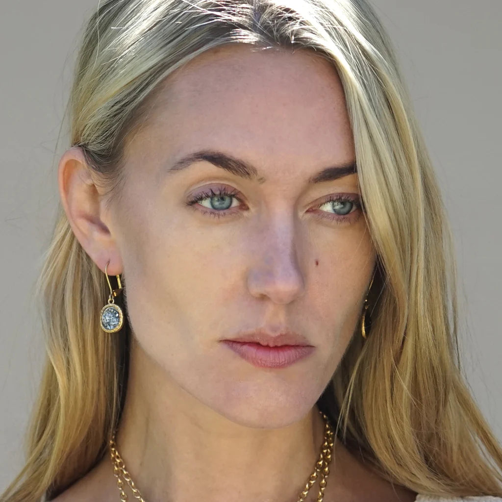 GOLD PAVIA COIN & FRAME DANGLE EARRINGS