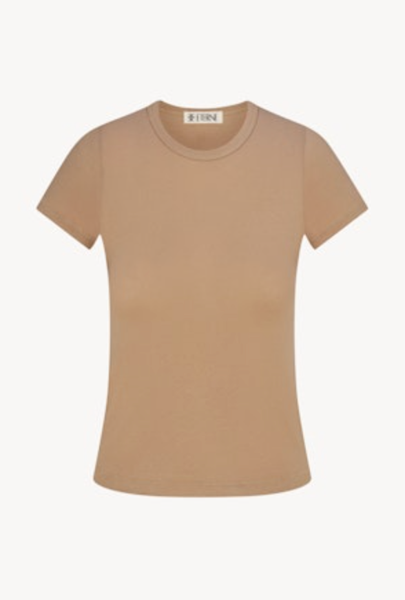 Fitted Crewneck Short Sleeve T-Shirt - Taupe