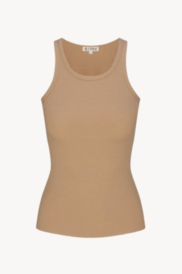 High Neck Fitted Tank - Taupe