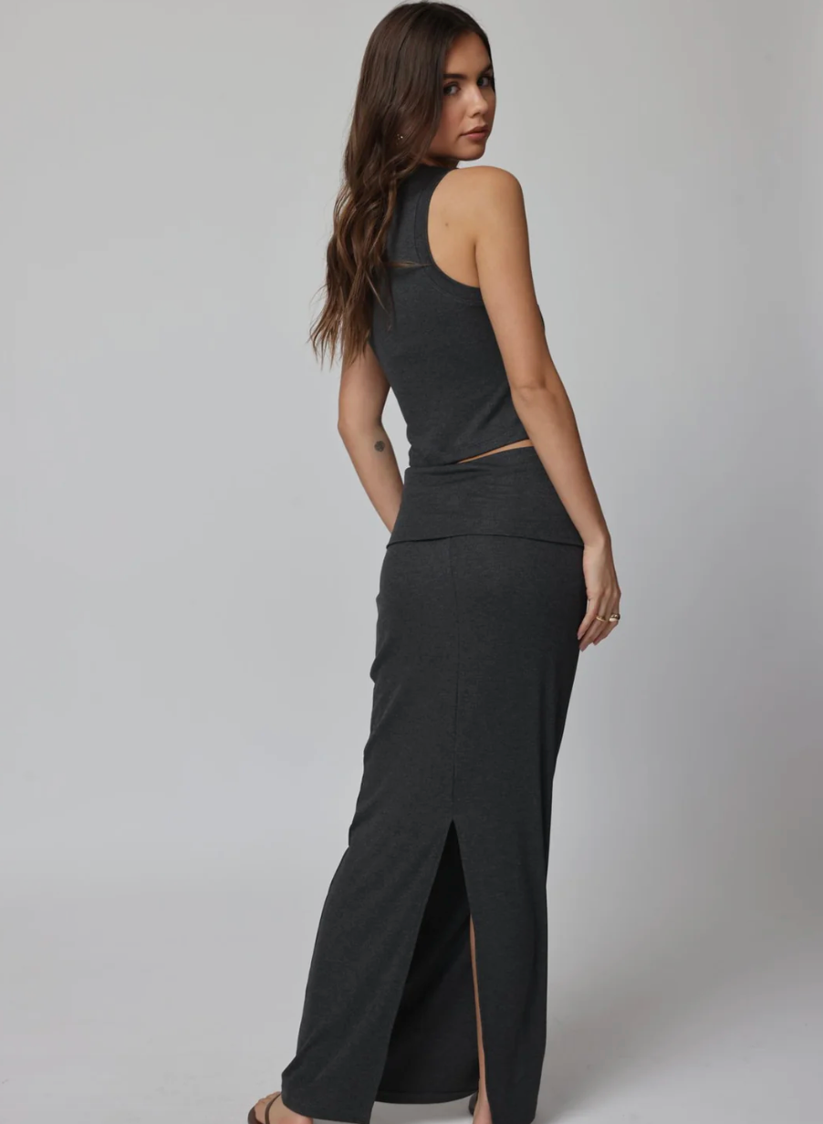 Rib Fold Down Maxi Skirt