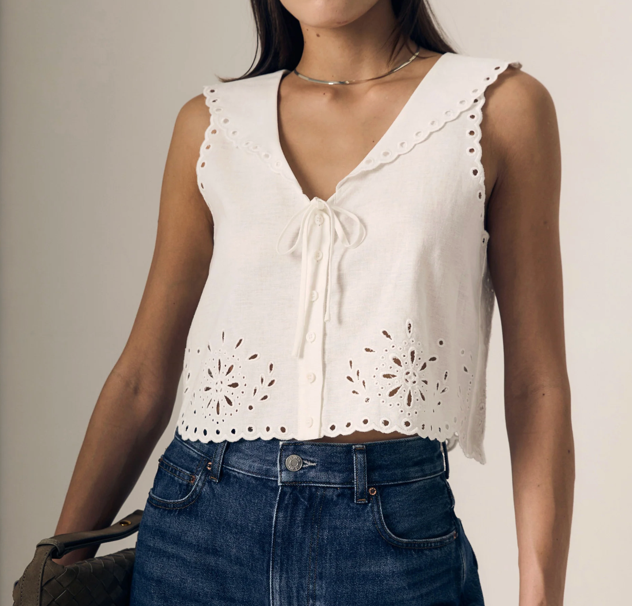 EMBROIDERED EYELET SAILOR TOP