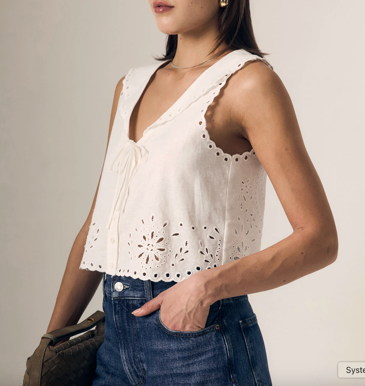 EMBROIDERED EYELET SAILOR TOP