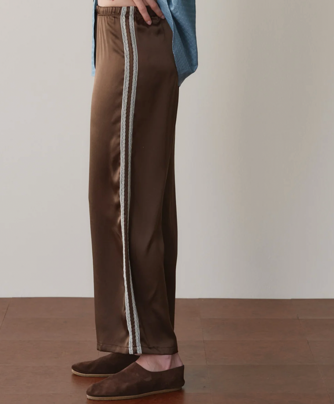 The Silk Lace Stripe Crop Pant - Espresso