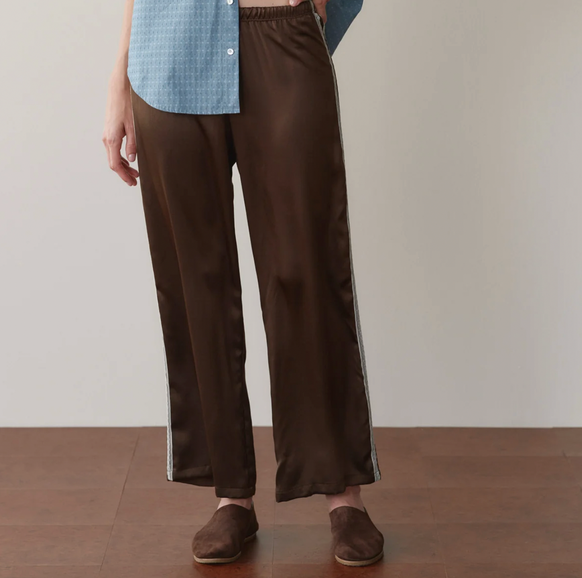 The Silk Lace Stripe Crop Pant - Espresso